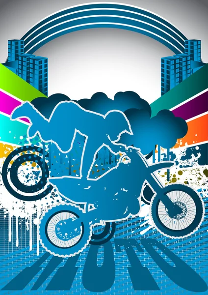 Fond d'été abstrait avec silhouette de motocycliste — Image vectorielle
