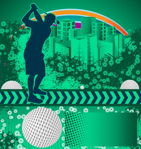Fondo grunge abstracto con silueta de jugador de golf — Archivo Imágenes Vectoriales