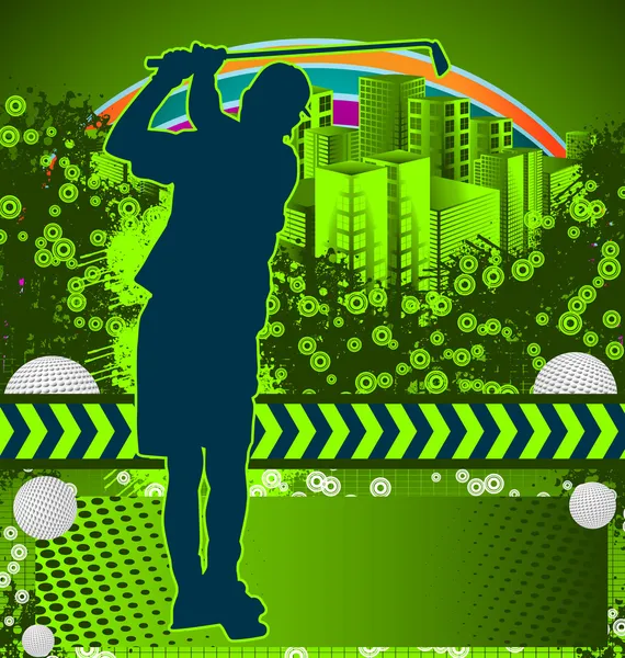 Fondo grunge abstracto con silueta de jugador de golf — Vector de stock