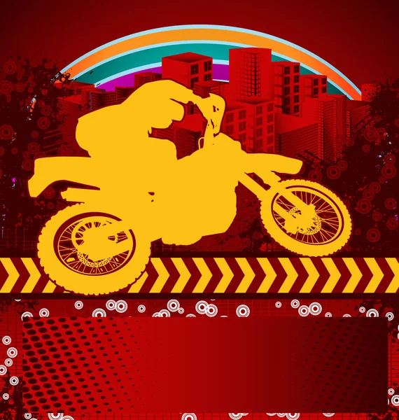 Résumé Grunge Arrière-plan avec silhouette de motocycliste — Image vectorielle