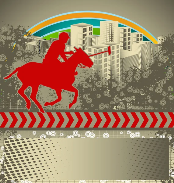 Résumé fond grunge avec silhouette de joueur de polo — Image vectorielle