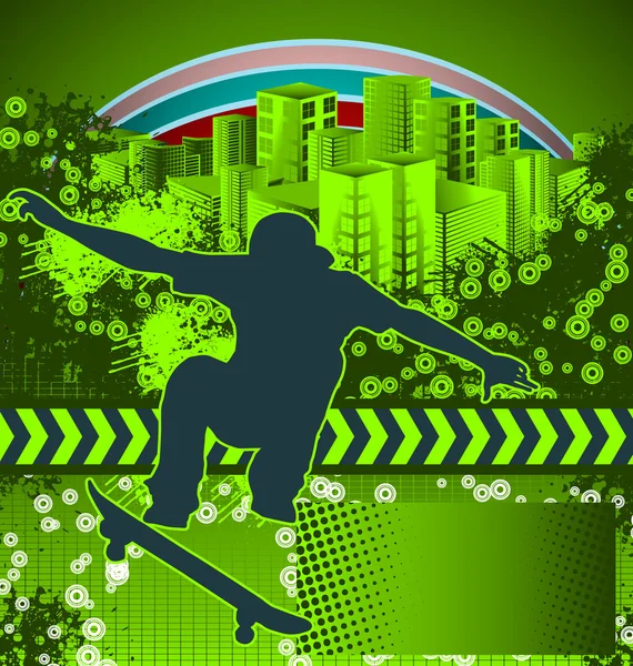 Abstract grunge background with skateboarder silhouette — Stock Vector
