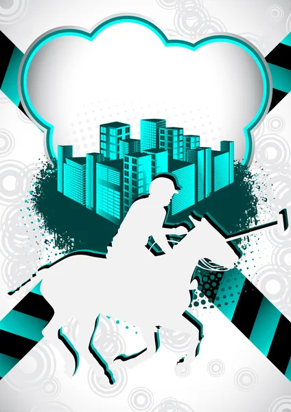Fond d'été abstrait avec silhouette de joueur de polo — Image vectorielle