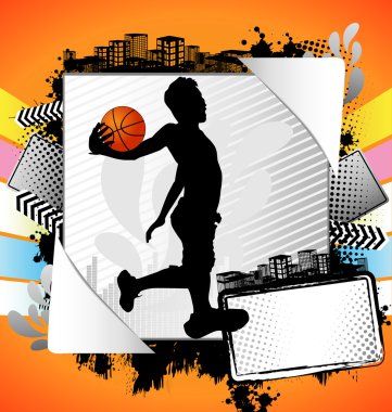 Abstract summer frame with basketball player silhouette clipart