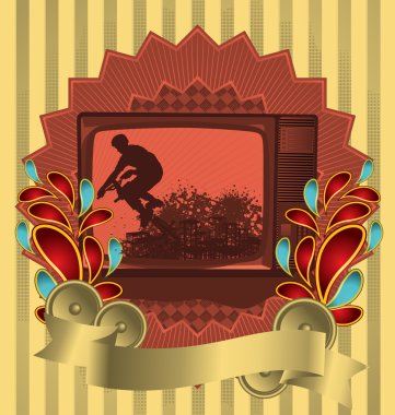 Vintage background design with antique TV. Vector illustration. clipart