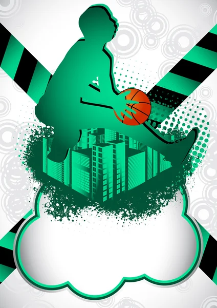 Fond d'été abstrait avec silhouette de joueur de basket — Image vectorielle