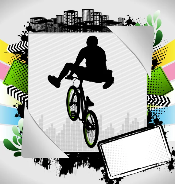 Abstract summer frame with bmx biker silhouette — Stock Vector