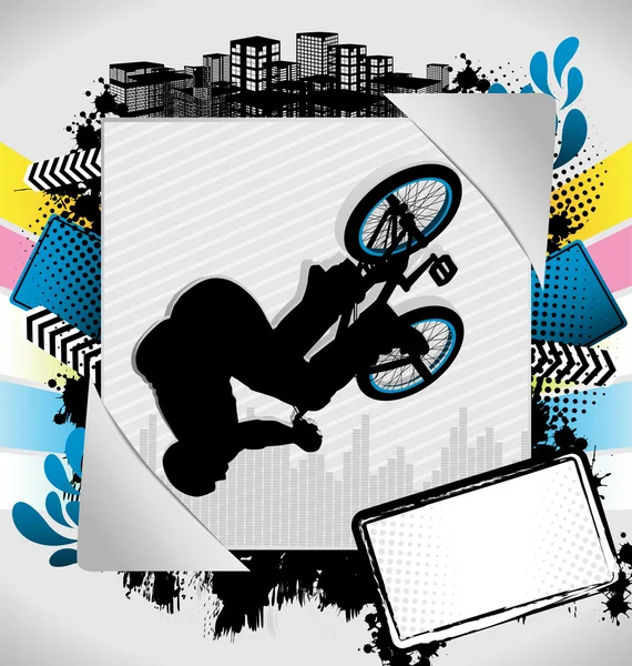 Cadre d'été abstrait avec silhouette de motard bmx — Image vectorielle