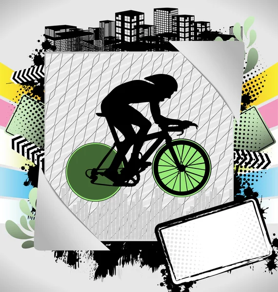 Abstract summer frame with cyclist silhouette — Stock Vector