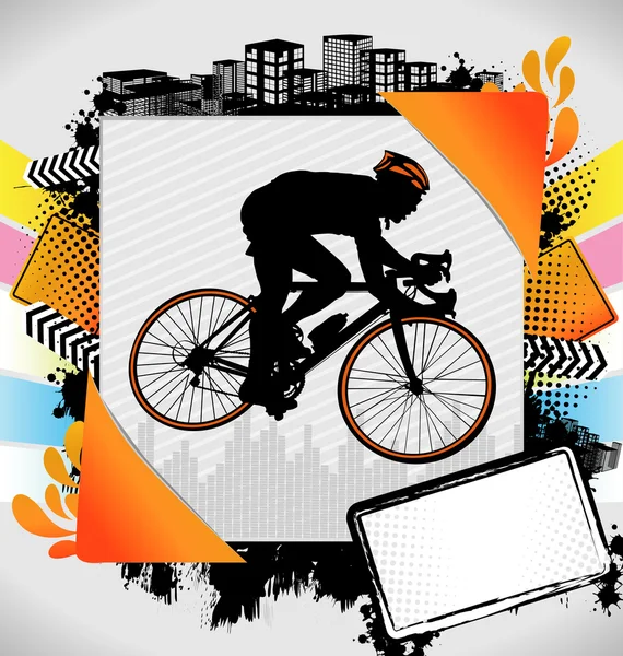 Cornice estiva astratta con silhouette da ciclista — Vettoriale Stock