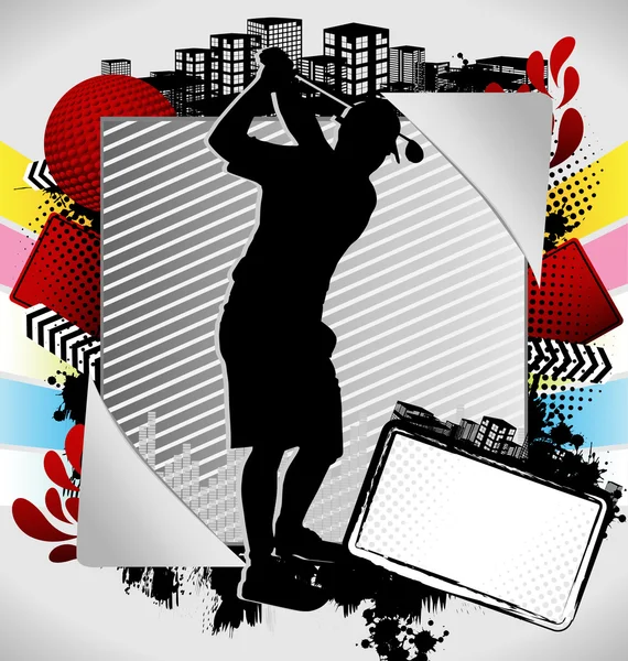 Cadre d'été abstrait avec silhouette de joueur de golf — Image vectorielle