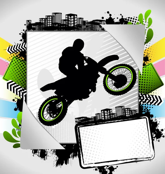 Quadro de verão abstrato com silhueta de motociclista — Vetor de Stock