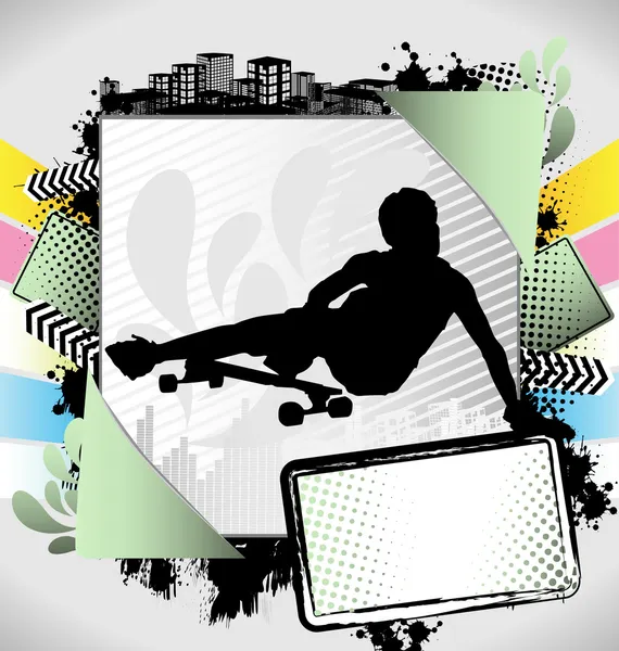 Abstract summer frame with longboarder silhouette — Stock Vector