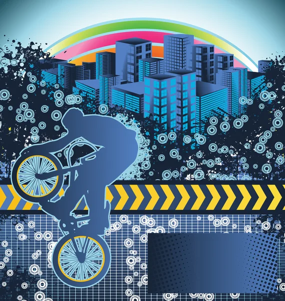 Fond grunge abstrait avec silhouette cycliste bmx — Image vectorielle