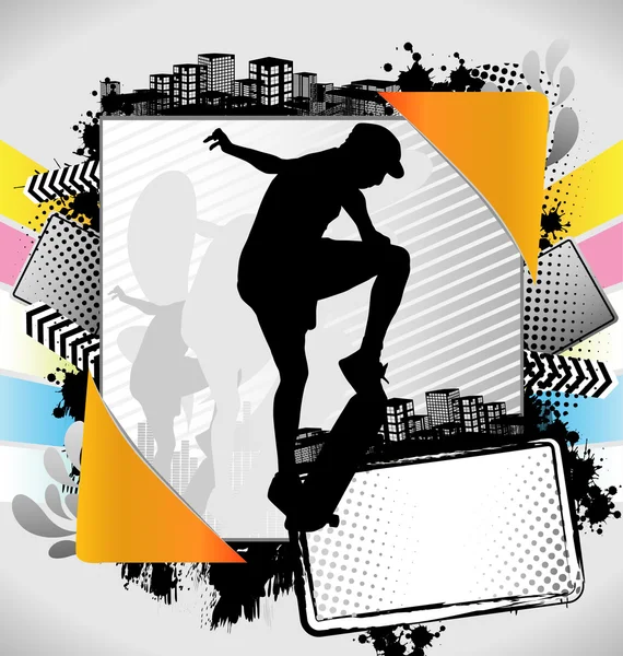 Abstract summer frame with skateboarder silhouette — Stock Vector