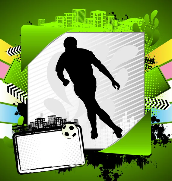 Cadre d'été abstrait avec silhouette de joueur de football — Image vectorielle