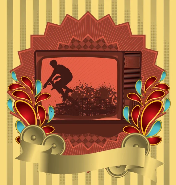 Vintage background design with antique TV. Vector illustration. — Stock Vector