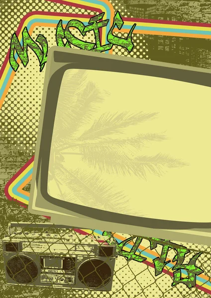 Vintage Urban Grunge Hintergrunddesign mit antikem Fernseher. — Stockvektor