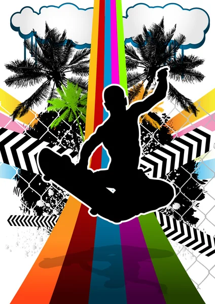 Conception de fond abstrait d'été avec silhouette de skateboarder . — Image vectorielle