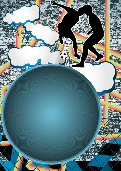 सॉकर खेळाडू सिल्हूट सह व्हिंटेज शहरी ग्रांज पार्श्वभूमी डिझाइन — स्टॉक व्हेक्टर