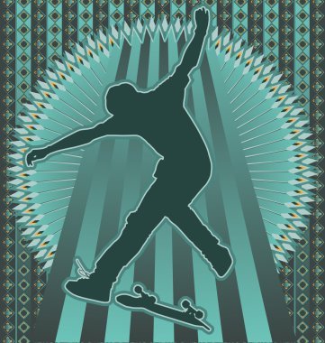 Vintage background design with skateboarder silhouette. Vector i clipart