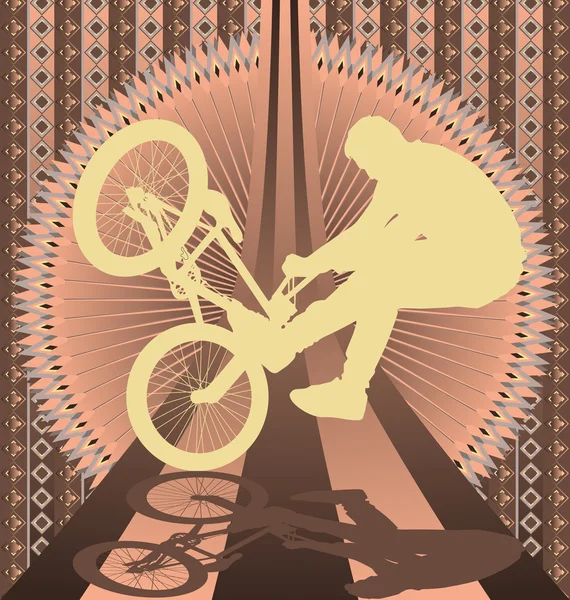 Design di sfondo vintage con silhouette biker bmx. Illu vettoriale — Vettoriale Stock