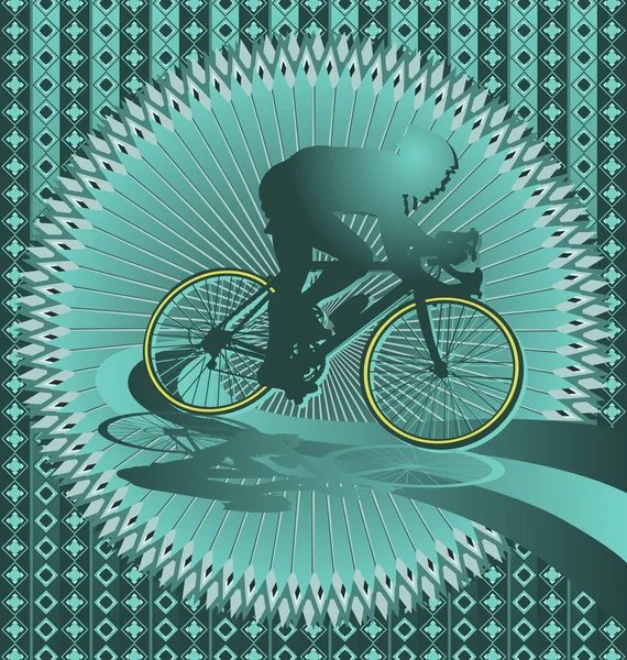 Vintage design di sfondo con silhouette ciclista. Polvere vettoriale — Vettoriale Stock