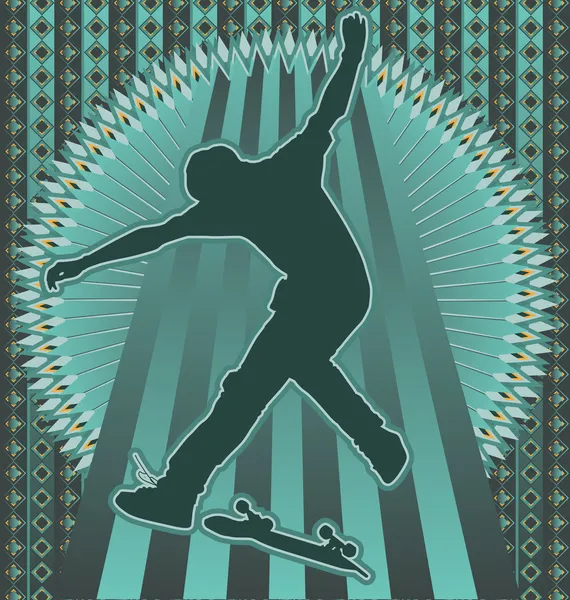 Vintage background design with skateboarder silhouette. Vector i — Stock Vector