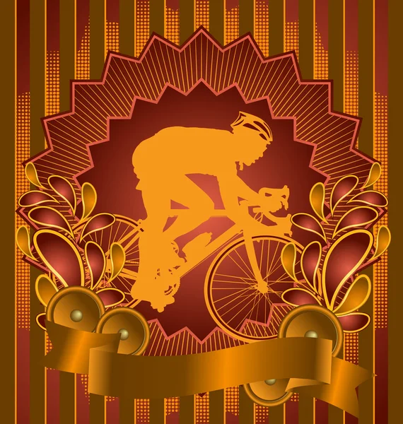 Diseño de fondo vintage con silueta de ciclista. Vector illu — Vector de stock