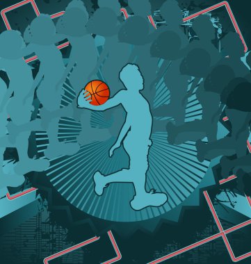 antika arka plan tasarımı ile basketbol oyuncusu siluet. VEC