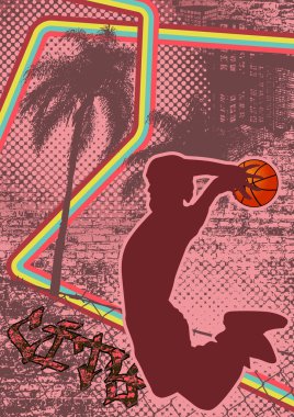Vintage urban grunge background design with slamball silhouette. clipart