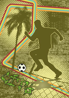 Vintage urban grunge background design with soccer player silhou clipart
