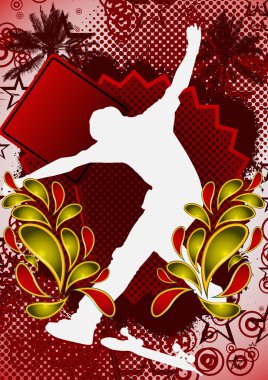 Summer abstract background design with skateboarder silhouette. clipart