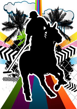 Summer abstract background design with polo player silhouette. V clipart