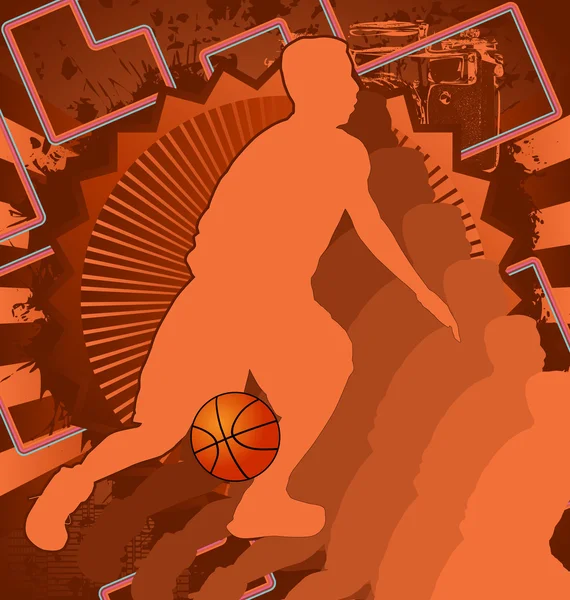 ビンテージ背景シルエットのデザインをバスケット ボール選手. — ストックベクタ