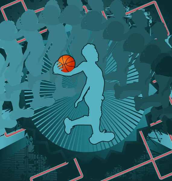 Вінтажний дизайн фону з силуетом баскетболіста. Векторні — стоковий вектор