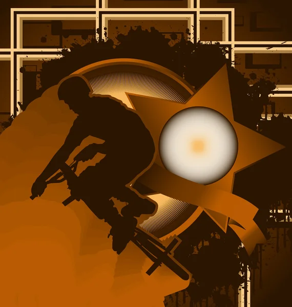 빈티지 배경 디자인 스타 프레임과 bmx 바이 커 silhouet — 스톡 벡터
