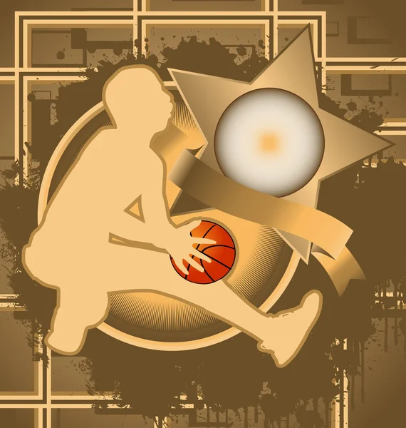 Винтажный фоновый дизайн со звездой и баскетболистом — стоковый вектор