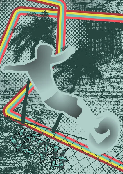 Fond grunge urbain vintage avec silhouette de surfeur. V — Image vectorielle