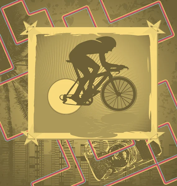 Diseño de fondo vintage con silueta de ciclista. Ilustración vectorial — Vector de stock