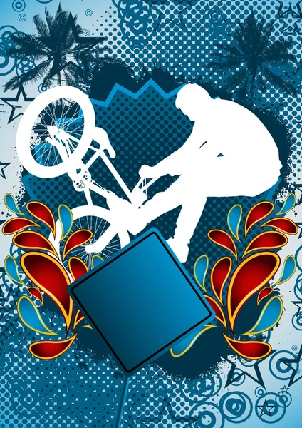 夏天与小轮车骑自行车的人剪影抽象背景设计。vec — 图库矢量图片