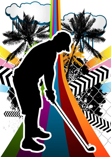 Sommer abstraktes Hintergrunddesign mit Golfer-Silhouette. Vektor — Stockvektor