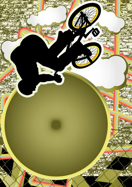 Vintage urban grunge disegno di sfondo con bmx biker silhouette — Vettoriale Stock
