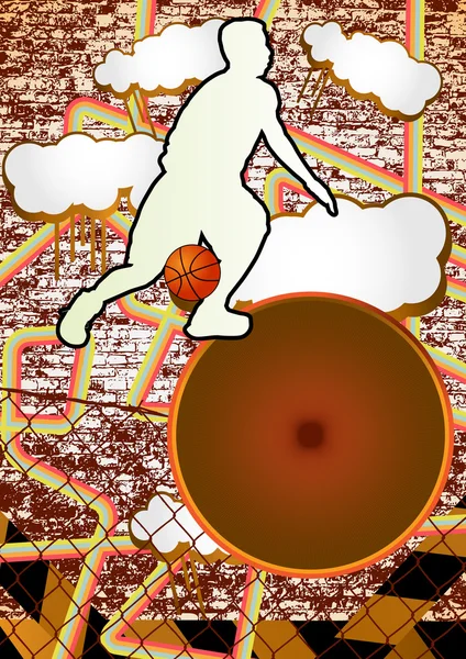 バスケット ボール プレーヤー si とビンテージ都市グランジ背景デザイン — ストックベクタ