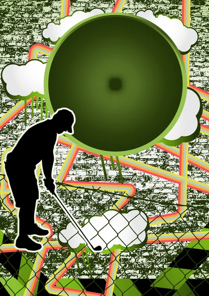 Vintage urban grunge background design with golf player silhouet — Stock Vector