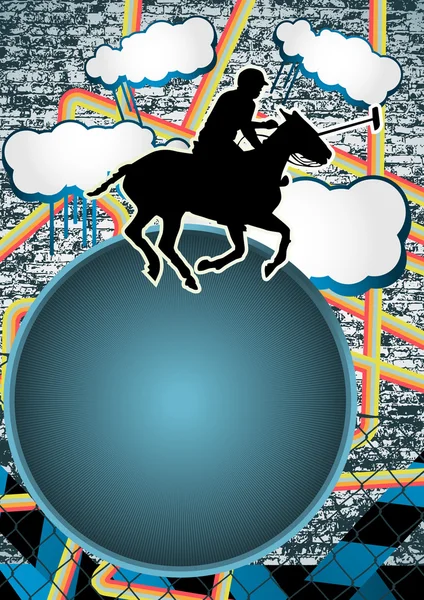 Fond grunge urbain vintage avec silhouette de joueur de polo — Image vectorielle