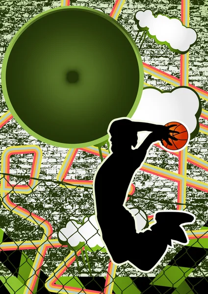 バスケット ボール プレーヤー si とビンテージ都市グランジ背景デザイン — ストックベクタ