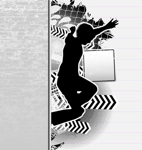 Grunge αστικό σχεδιασμό με θηλυκό άλμα σιλουέτα. διάνυσμα εικονογράφο — Διανυσματικό Αρχείο