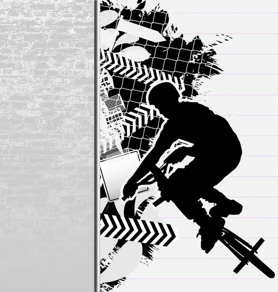 Urban Grunge design with bmx cyclist silhouette. Vector Illustra — Stock Vector