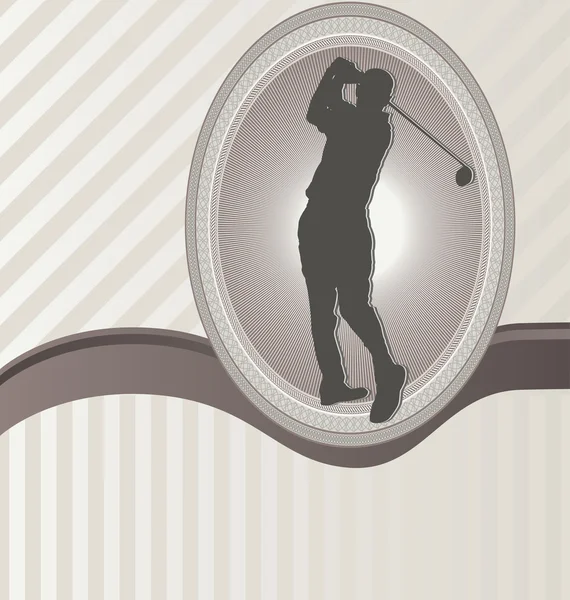 Eleganter Hintergrund mit Ornamentrahmen und Golfspieler-Silhouette — Stockvektor